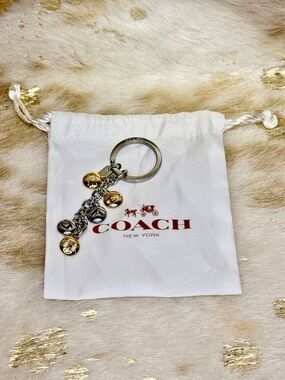 Coach Signature Gold and Silver Letter Key Chain Purse Charm Ring Fob w Dust Bag